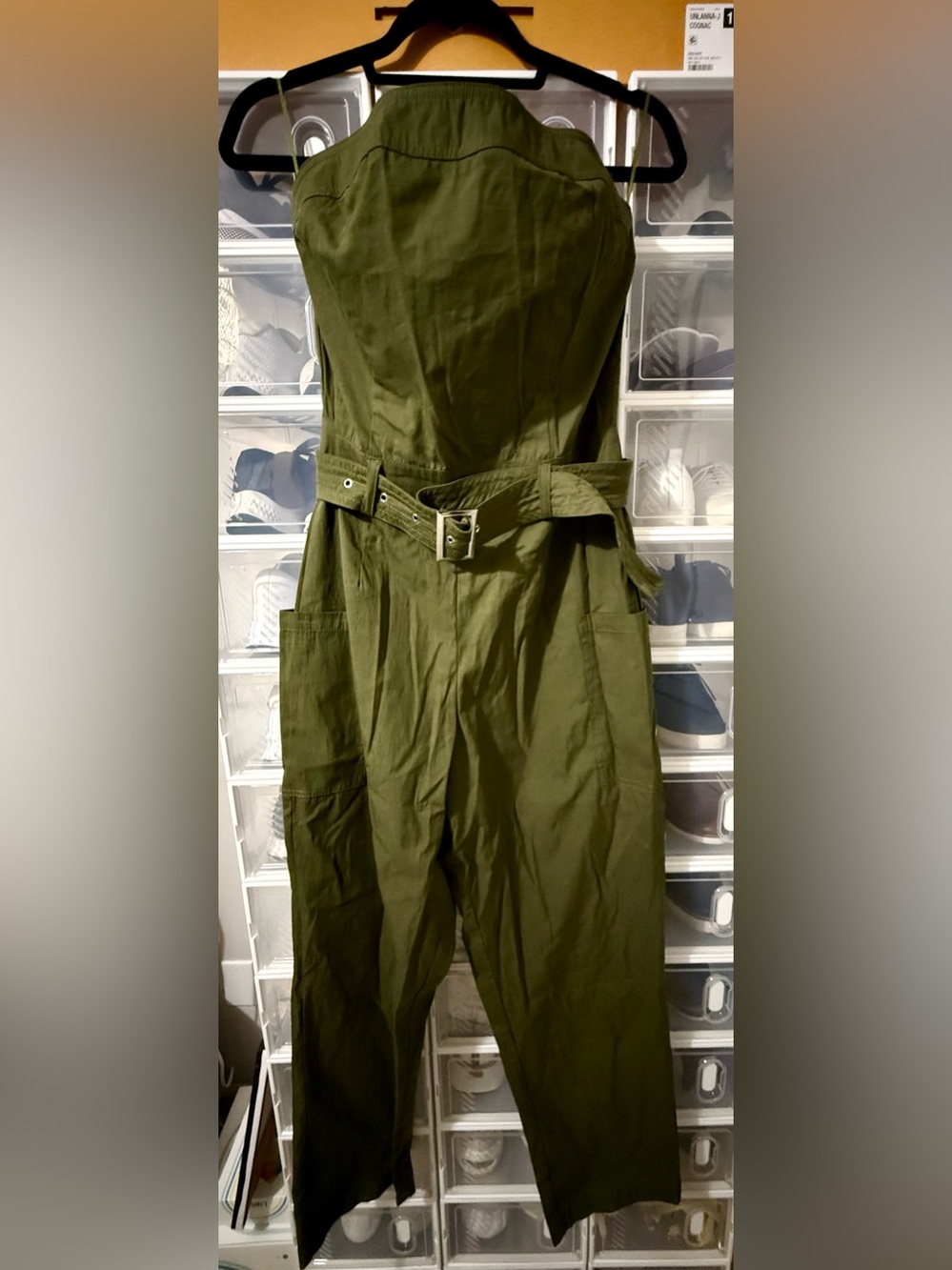 Bar III Olive Utility Belted Jumpsuit